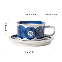 Handgezeichnetes Espressotassen-Set aus Keramik – 237 ml Cappuccino-Untertasse