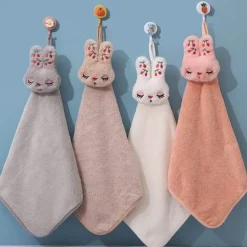 Handtuch aus Korallensamt mit Cartoon-Kaninchen – schnelltrocknendes Reinigungstuch für Küche und Bad