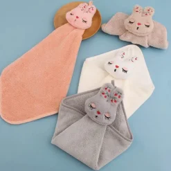 Handtuch aus Korallensamt mit Cartoon-Kaninchen – schnelltrocknendes Reinigungstuch für Küche und Bad