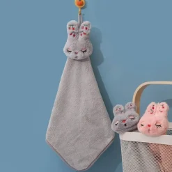 Handtuch aus Korallensamt mit Cartoon-Kaninchen – schnelltrocknendes Reinigungstuch für Küche und Bad