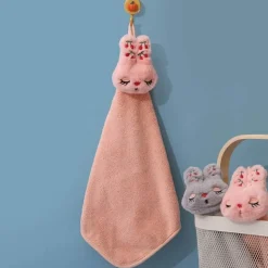 Handtuch aus Korallensamt mit Cartoon-Kaninchen – schnelltrocknendes Reinigungstuch für Küche und Bad