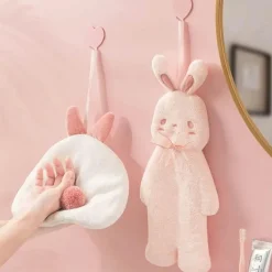 Handtuch mit Cartoon-Kaninchen – dicker, saugfähiger Korallensamt für Badezimmer und Küche