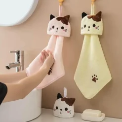 Handtuch mit Cartoon-Katze, weicher, dicker Korallensamt für Küche und Badezimmer