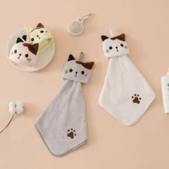 Handtuch mit Cartoon-Katze, weicher, dicker Korallensamt für Küche und Badezimmer