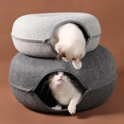 Haustierhöhlenbett aus natürlichem Filz – gemütliches Donut-Katzen- und Hundebett