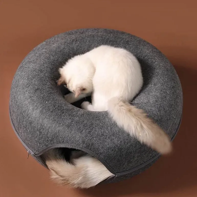 Haustierhöhlenbett aus natürlichem Filz – gemütliches Donut-Katzen- und Hundebett