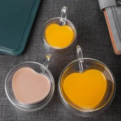 Herzförmiger doppelwandiger Kaffeebecher - Süßes Trinkgeschirr aus Glas