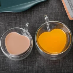 Herzförmiger doppelwandiger Kaffeebecher - Süßes Trinkgeschirr aus Glas