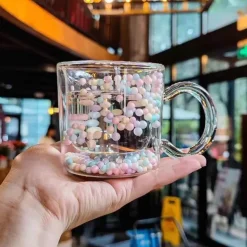 Herzförmiger doppelwandiger Glasbecher – 190 ml, mehrfarbiger Becher