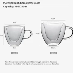 Herzförmiger doppelwandiger Glasbecher mit Henkel für Kaffee, Tee, Milch und Saft