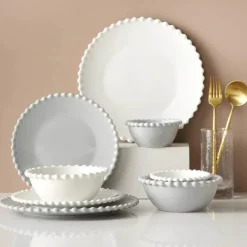 Herzförmiges Perlen-Essteller-Set – Elegantes Porzellangeschirr