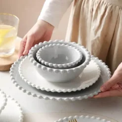 Herzförmiges Perlen-Essteller-Set – Elegantes Porzellangeschirr