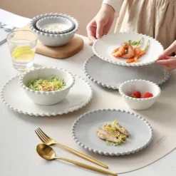 Herzförmiges Perlen-Essteller-Set – Elegantes Porzellangeschirr