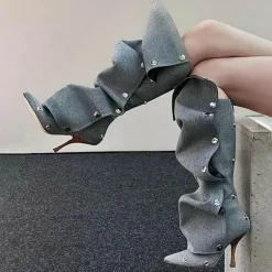 High Heel Denim Boots für Damen – Stylische lange Jeansschuhe