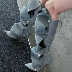 High Heel Denim Boots für Damen – Stylische lange Jeansschuhe