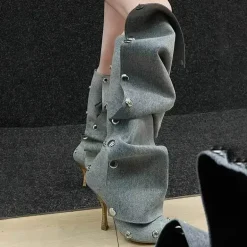 High Heel Denim Boots für Damen – Stylische lange Jeansschuhe