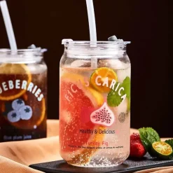 Hitzebeständige Milchteetassen aus Glas mit Strohhalm - Klare Wassergläser