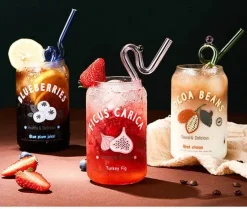 Hitzebeständige Milchteetassen aus Glas mit Strohhalm - Klare Wassergläser