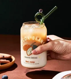 Hitzebeständige Milchteetassen aus Glas mit Strohhalm - Klare Wassergläser