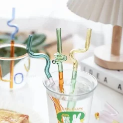 Hitzebeständige, wiederverwendbare Glasstrohhalme – langer Stiel für Milchtee und Getränke