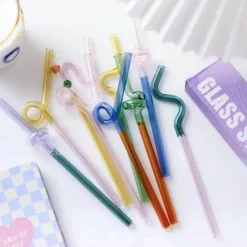 Hitzebeständige, wiederverwendbare Glasstrohhalme – langer Stiel für Milchtee und Getränke