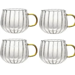 Hitzebeständiger gestreifter Glasbecher mit Henkel – süße Kaffeetasse fürs Homeoffice