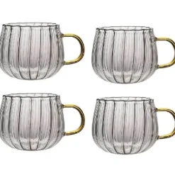 Hitzebeständiger gestreifter Glasbecher mit Henkel – süße Kaffeetasse fürs Homeoffice