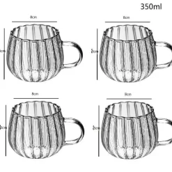 Hitzebeständiger gestreifter Glasbecher mit Henkel – süße Kaffeetasse fürs Homeoffice