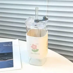 Hitzebeständiger Tulpenglasbecher mit Strohhalm – Klares Trinkgeschirr für Kaffee und Tee