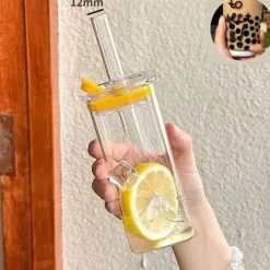 Hitzebeständiger Tulpenglasbecher mit Strohhalm – Klares Trinkgeschirr für Kaffee und Tee