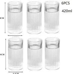 Hitzebeständiges Wasserbecher-Set aus gestreiftem Glas – transparentes Trinkgeschirr für Saft und Wein