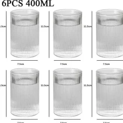 Hitzebeständiges Wasserbecher-Set aus gestreiftem Glas – transparentes Trinkgeschirr für Saft und Wein