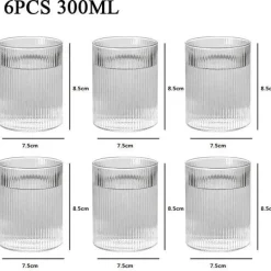 Hitzebeständiges Wasserbecher-Set aus gestreiftem Glas – transparentes Trinkgeschirr für Saft und Wein