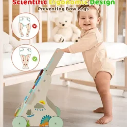 Hölzerner Dinosaurier-Baby-Lauflernwagen Montessori Sit-to-Stand-Lernaktivitätszentrum