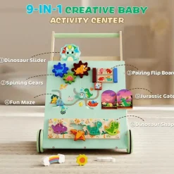 Hölzerner Dinosaurier-Baby-Lauflernwagen Montessori Sit-to-Stand-Lernaktivitätszentrum