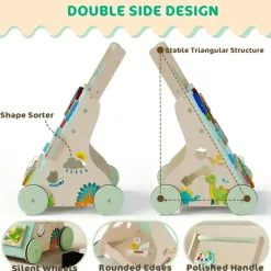 Hölzerner Dinosaurier-Baby-Lauflernwagen Montessori Sit-to-Stand-Lernaktivitätszentrum