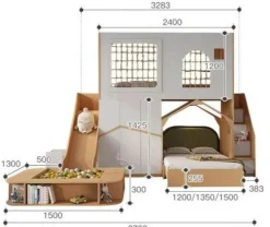 Hochbett aus Holz mit Rutsche – Kinderspielplatz-Bettset