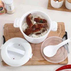 6-in-1 Mikrowellen-Kochtopf - Dampfgarer für Reis, Nudeln, Suppe, Gemüse