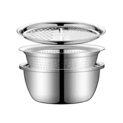 3-in-1-Gemüseschneider aus Edelstahl mit Abtropfkorb