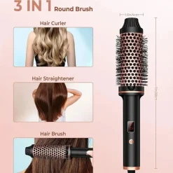 3-in-1-Ionen-Lockenwickler und Glätteisen – Professionelle beheizte Stylingbürste und Lockenstab mit Verbrühschutz