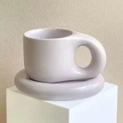 Ink Splash Keramikbecher-Set mit ovalem Teller – 400 ml Fassungsvermögen