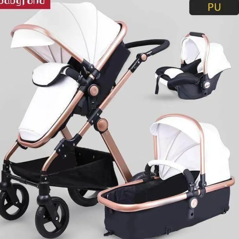3-in-1-Kinderwagen im europäischen Stil mit Korbwagen