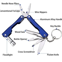 9-in-1-Multitool aus Aluminium mit Schlüsselanhänger – kompaktes, tragbares Entdeckerwerkzeug