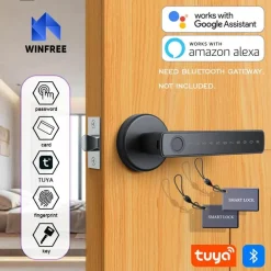 Intelligentes Fingerabdruck-Türschloss – schlüsselloses Bluetooth, kompatibel mit Tuya Alexa Google Assistant