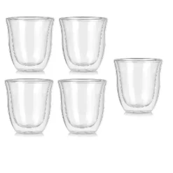 Isolierte doppelwandige Glasbecher – 5-teiliges Tee- und Kaffeetassen-Set, 150 ml