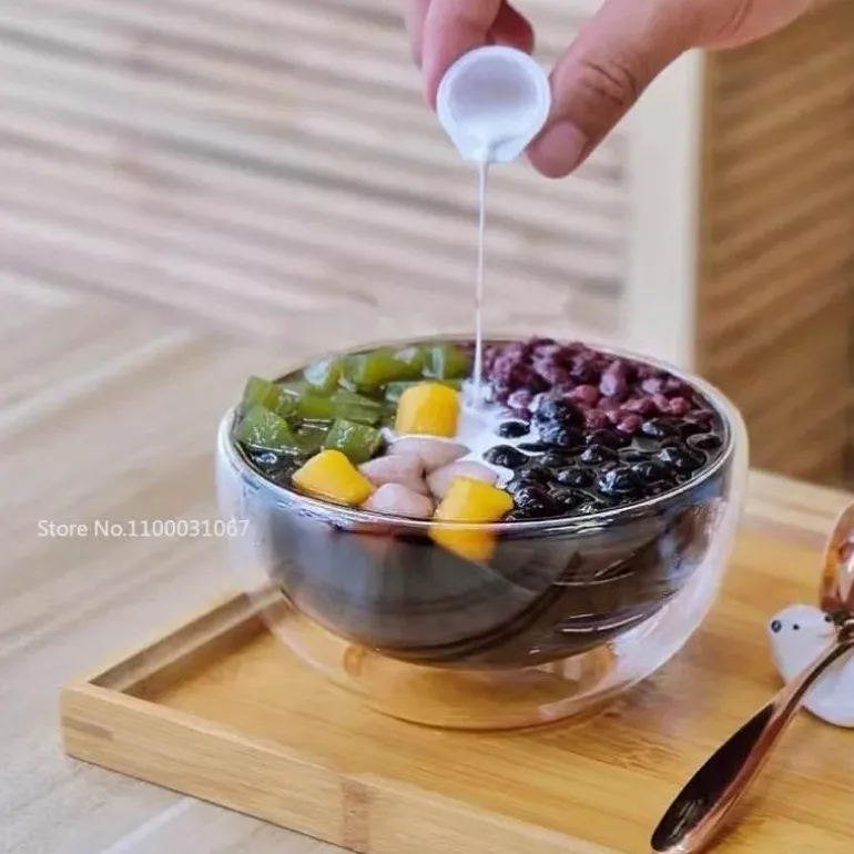 Isolierte doppelwandige Salatschüssel aus Glas – hitzebeständiger Küchenbehälter