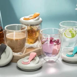 Isolierter doppelwandiger Glasbecher – auslaufsicherer transparenter Kaffeebecher