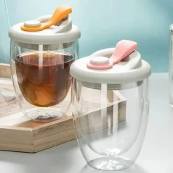 Isolierter doppelwandiger Glasbecher – auslaufsicherer transparenter Kaffeebecher