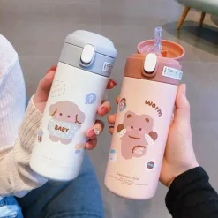 Isolierter Edelstahlbecher mit Strohhalm – süße Thermo-Wasserflasche