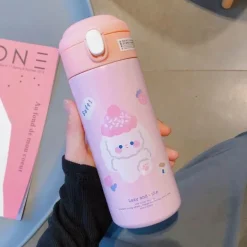 Isolierter Edelstahlbecher mit Strohhalm – süße Thermo-Wasserflasche